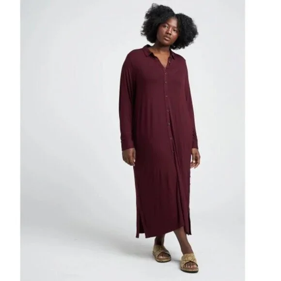 Universal Standard | Dresses | Universal Standard Sally Liquid Jersey Shirt  Dress S Black Cherry Red Travel | Poshmark